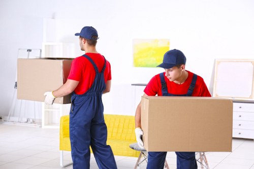 Removal team preparing a move in Wapping near riverside flats