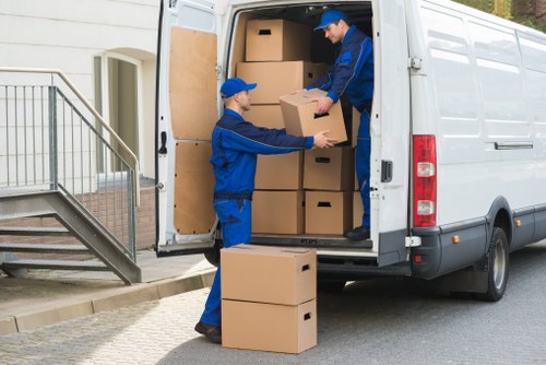 Office removal equipment and boxes for a business move in Wapping