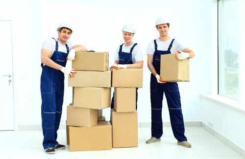 Removal team preparing a move in Wapping near riverside apartments