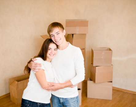 Packed boxes and furniture prepared for a Wapping move